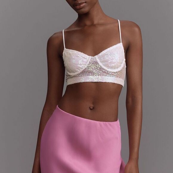 By Anthropologie Sequin Mesh Crop Top - Picture 1 of 4